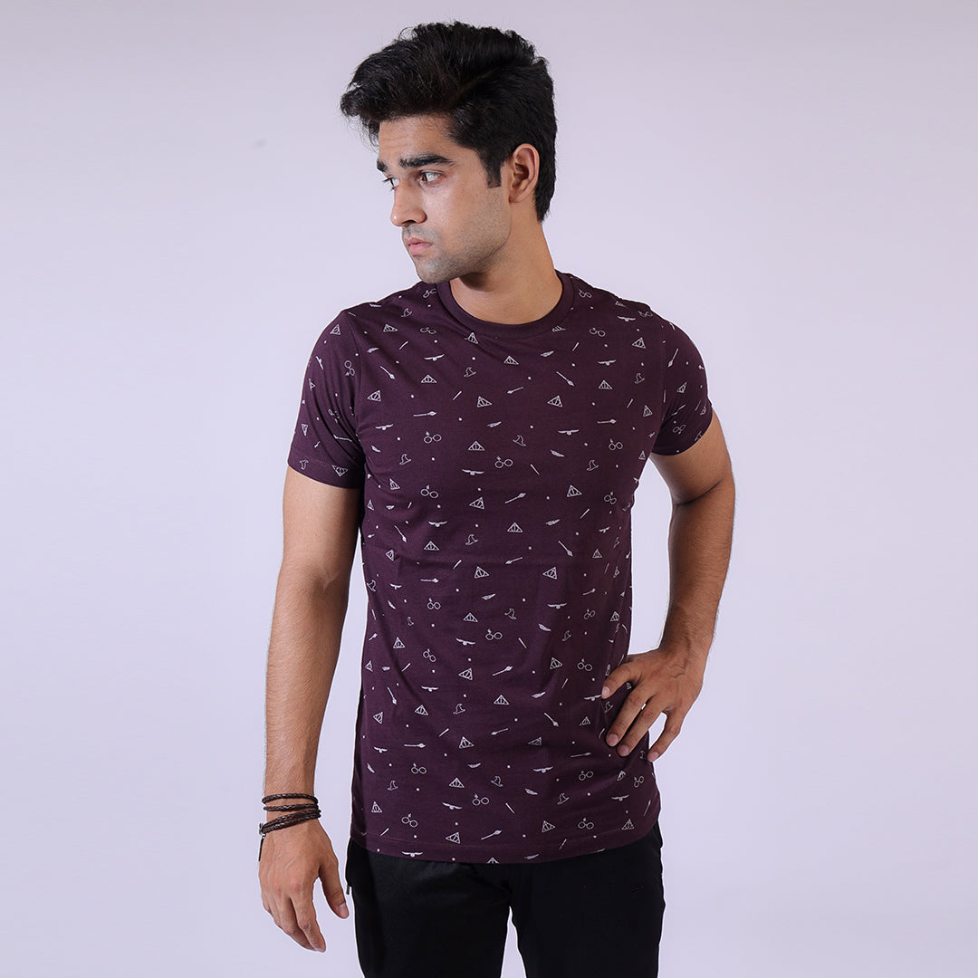 Crew Neck-Rotary Print Tee