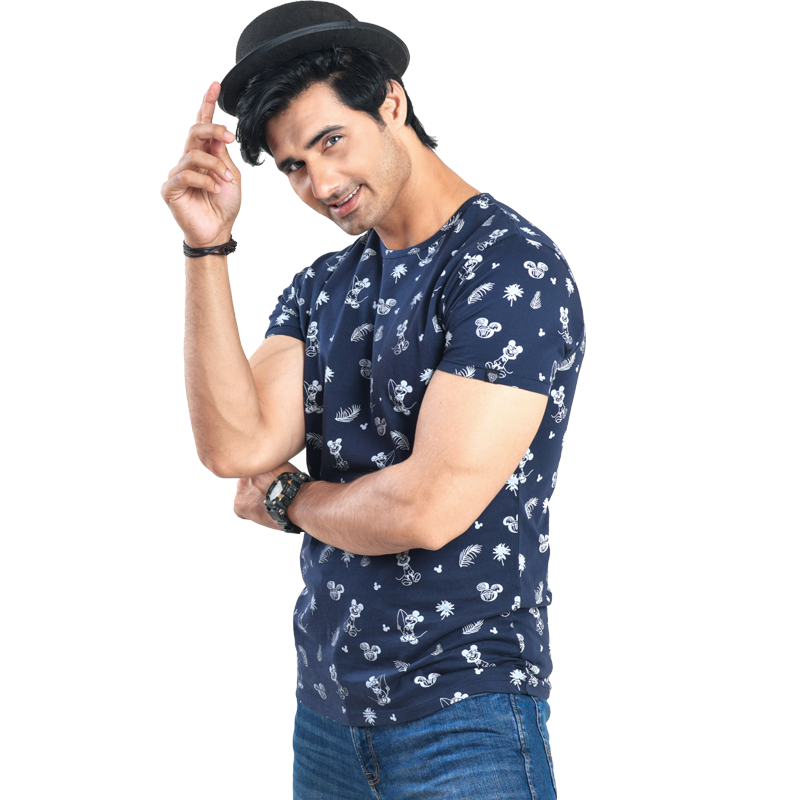 Crew Neck Blue-Rotary Print Tee